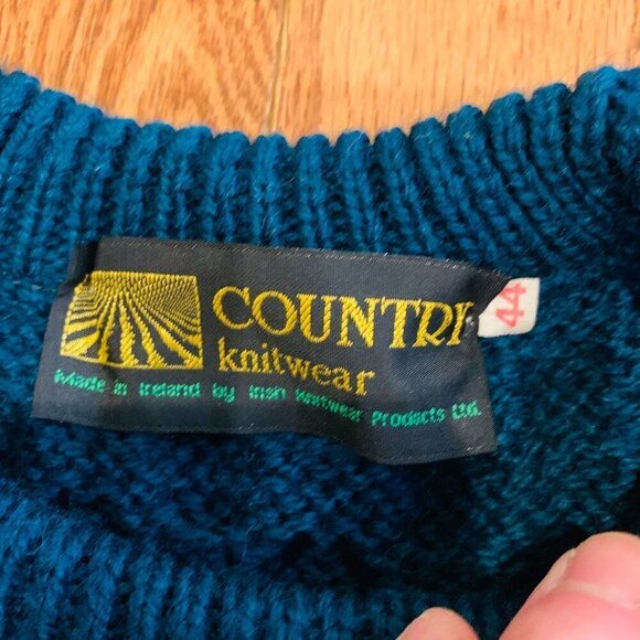 Country Knitwear Irish Wool Sweater Cable Knit Large Green Made In Ireland - Picture 6 of 16